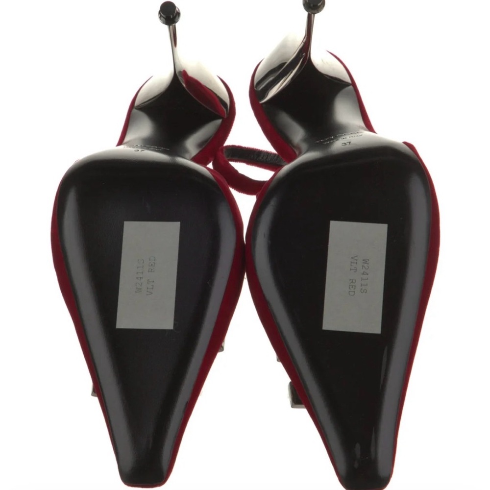 Tom Ford Ruby Red Velvet Slingback Pumps with Crystal TF Emblem - Picture 5 of 5